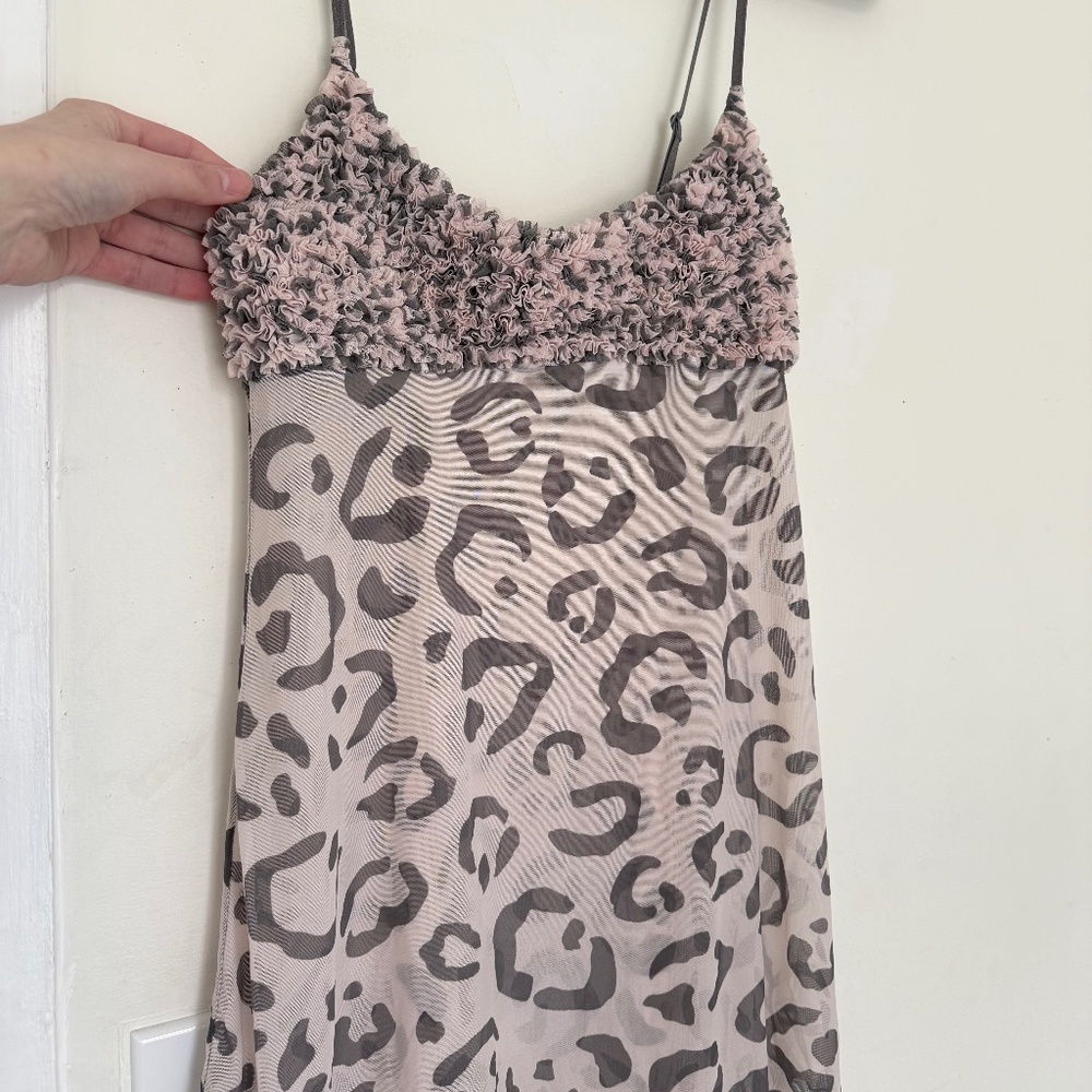 VINTAGE y2k la SENZA babydoll leopard-print fluffy lingerie slip